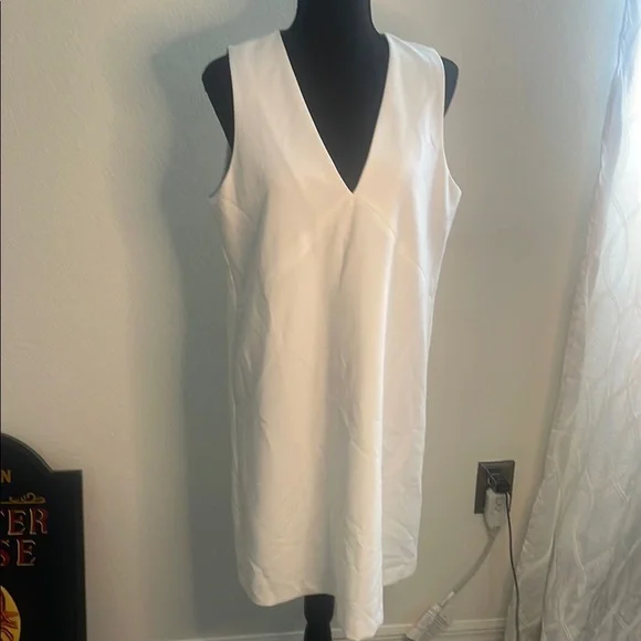 knee length dresses for ladies Banana Republic White Pleated Midi Dress with Color Accents main image 0